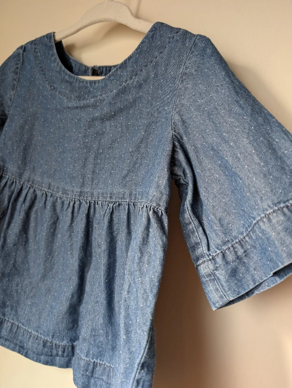 GAP Girls Denim Stitched Chambray Peplum Top - Dark Blue